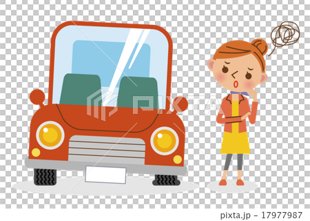 パンクした車と困っている女性ドライバー パンクした車と困っている女性ドライバー 17977987