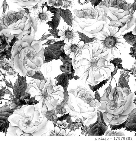 Floral Monochrome Vintage Seamless Pattern 17979885