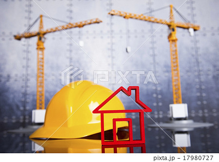 Construction plan with a crane and yellow helmet 17980727