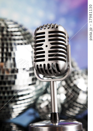 Disco Ball, Microphone and Music background Disco Ball, Microphone and Music background 17981130