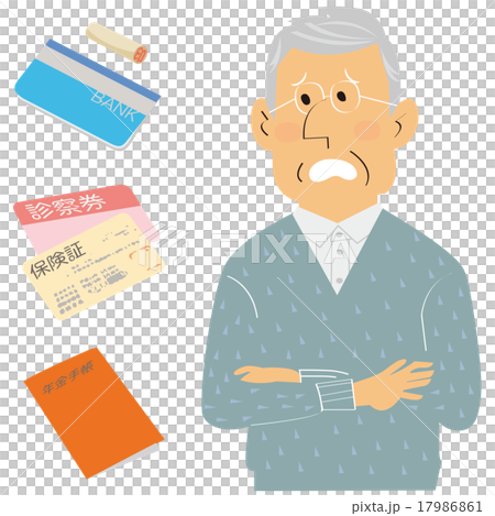 Senior male who seems uneasy to join arm and three kinds of icon set 17986861