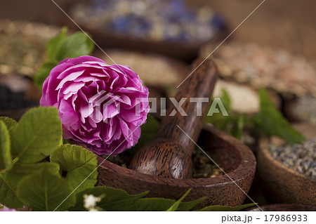 Herbs medicine and vintage wooden background Herbs medicine and vintage wooden background 17986933