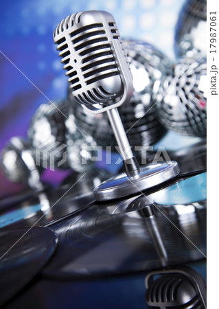 Vintage microphone and Music background 17987061