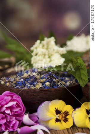 Herbal medicine, wooden table background Herbal medicine, wooden table background 17987179