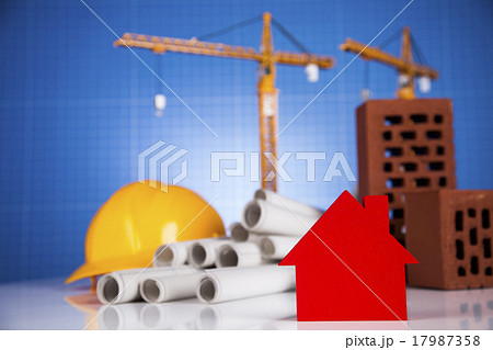 Construction site, crane and Blueprints Construction site, crane and Blueprints 17987358
