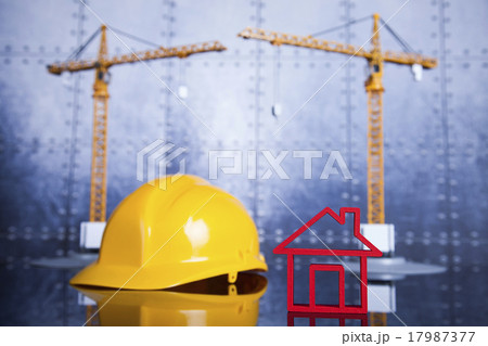 Construction site with cranes and building concept Construction site with cranes and building concept 17987377