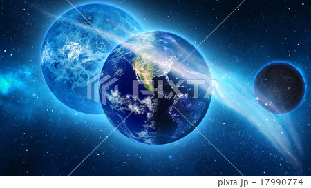 Planet Earth with asteroid in universe or space Planet Earth with asteroid in universe or space 17990774