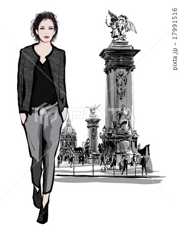 woman walking on Alexandre III Bridge 17991516