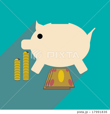 Flat with shadow icon piggy bank coins and dollars 17991836