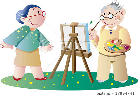 老後の趣味の絵画のイラスト素材