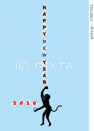 New Year's card 2016 - Monkey's ball throwing (vertical writing - light blue background - post card template) 17997501