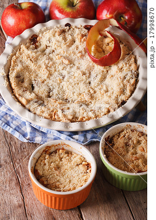 Traditional apple crisp close-up in baking dish Traditional apple crisp close-up in baking dish 17998670