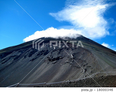 富士山 宝永山山頂から眺める火口外輪と富士山頂の写真素材