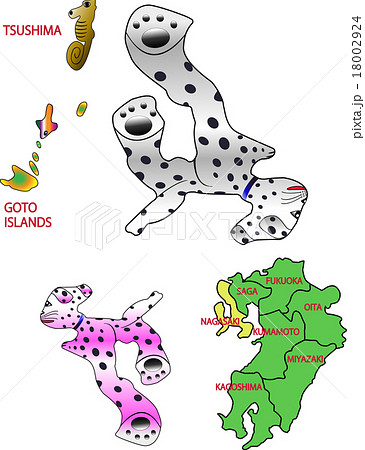 地図の動物 九州 長崎 犬 ダルメシアン のイラスト素材
