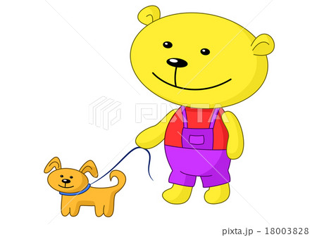 Teddy bear walks with a dog 18003828