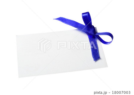 Blank gift tag tied with a bow red satin ribbon 18007003