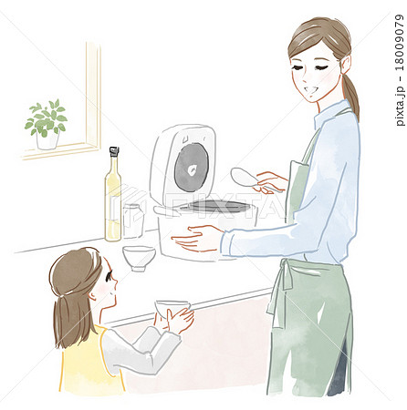 ごはんの準備をする親子 18009079