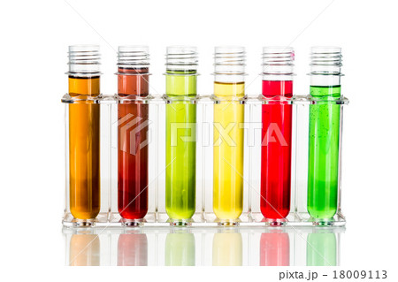 Test tubes with multi color chemicals 18009113