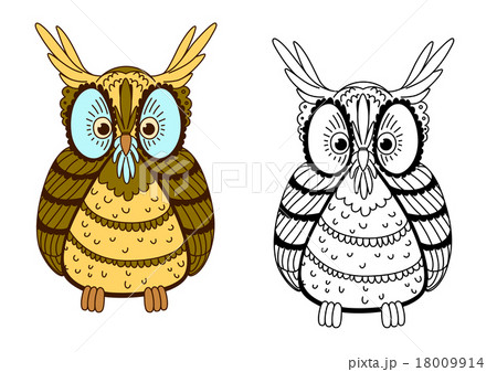 Cartoon colorful and outline eagle owl 18009914