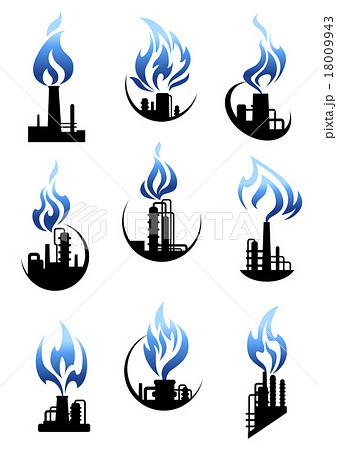 Gas and oil industry factories icons set 18009943