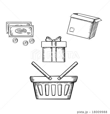 Shopping basket, gift, parcel and money 18009988