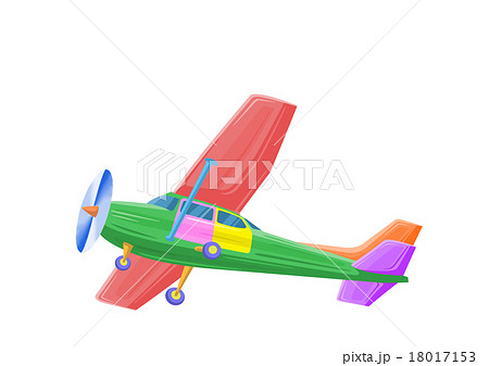 カラフルに描いた小型プロペラ飛行機のイラストのイラスト素材