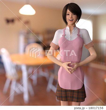 エプロン姿の若い女性 perming3DCGイラスト素材のイラスト素材