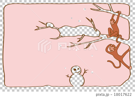 猴子和雪人(設計正確的佈局,水平 - 粉紅色背景 - 明信片模板) 猴子和雪人(設計正確的佈局,水平 - 粉紅色背景 - 明信片模板) 18017622