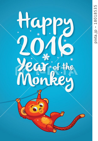Happy 2016 Year of the Red Monkey. Funny cartoon 18018535