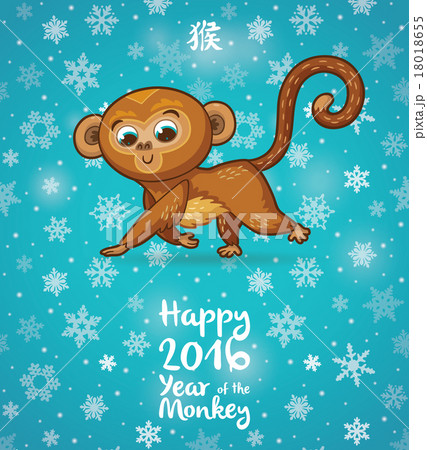 New Year illustration with cartoon monkey-symbol New Year illustration with cartoon monkey-symbol 18018655