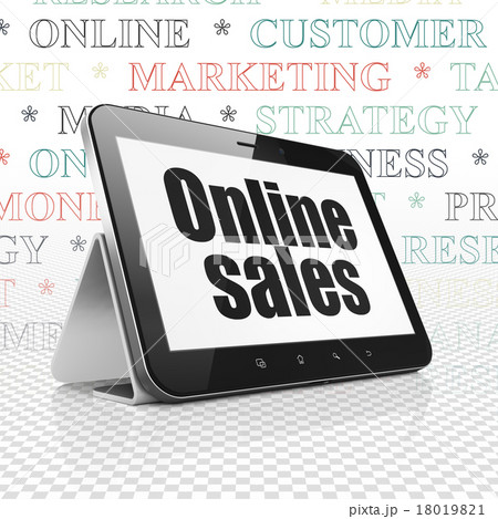 Marketing concept: Tablet Computer with Online Marketing concept: Tablet Computer with Online 18019821