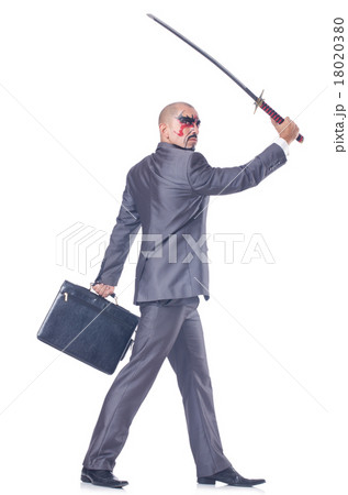 Businessman with sword isolated on white Businessman with sword isolated on white 18020380
