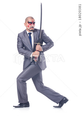 Businessman with sword isolated on white Businessman with sword isolated on white 18020381