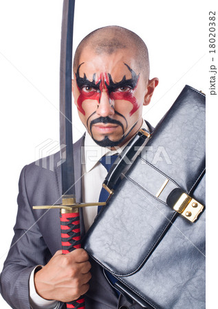 Businessman with sword isolated on white Businessman with sword isolated on white 18020382