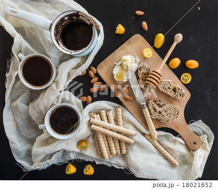 Breakfast set: pot or cezve of coffee, cup on 18021652