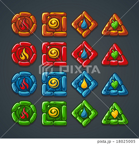 Set of colored stone buttons for a computer game 18025005