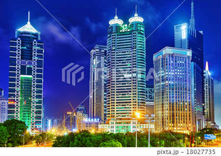 Night view skyscrapers,  Shanghai, China 18027735