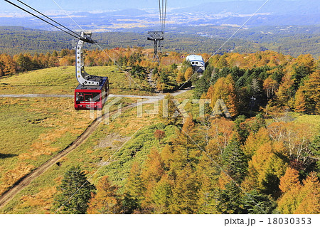 蓼科高原の紅葉と北八ヶ岳ロープウェイの写真素材