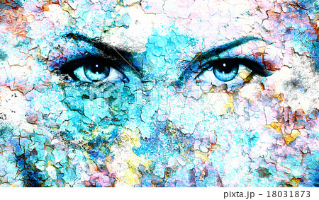 Blue goddess women eye, multicolor background. eye 18031873