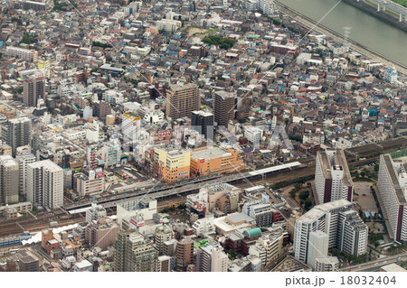 総武線新小岩駅北口付近を空撮 18032404