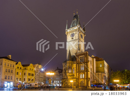 Prague town hall on spring night - Cheque 18033963