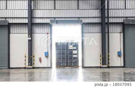 Container box on truck at loading dock shipping  18037093