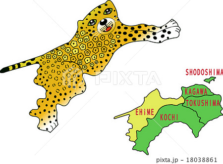 地図の動物 四国 愛媛 ジャガーのイラスト素材