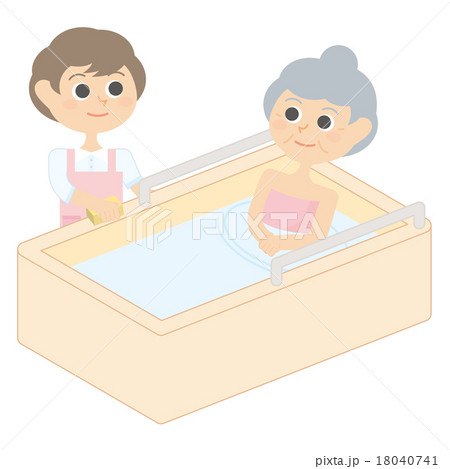 介護 お風呂 入浴 老後 イラストのイラスト素材
