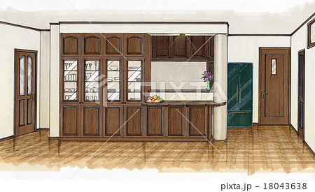 インテリアパース ダイニングルーム 手書きのイラスト素材
