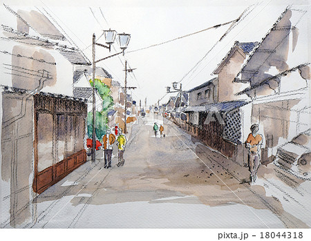 篠山商家町のスケッチ画 18044318