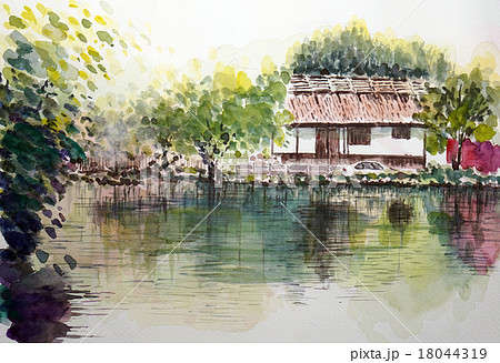 篠山の商家町のスケッチ画 18044319