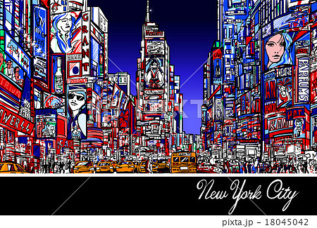 Times Square In New York At Nightのイラスト素材