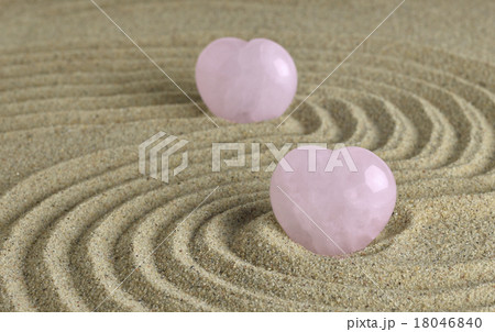 Rose Quartz heart in zen garden 18046840