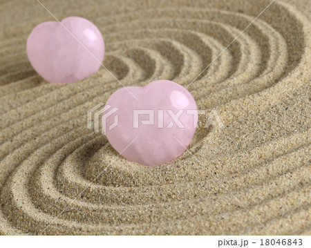 Rose Quartz heart in zen garden 18046843